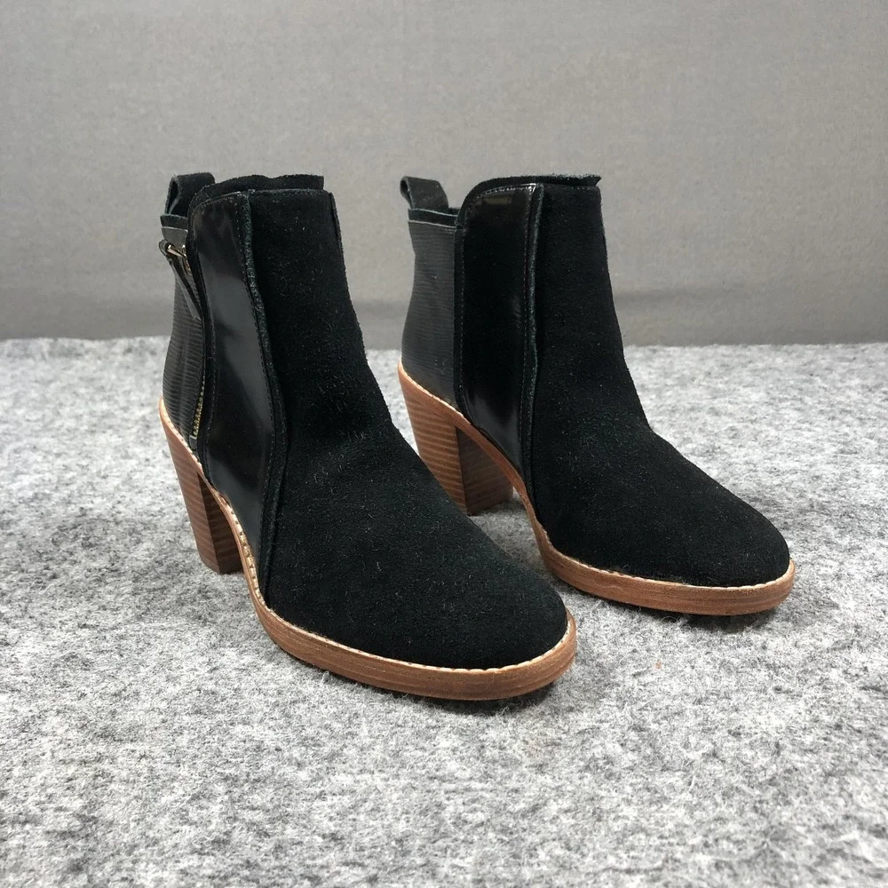 Matt Bernson Holt Booties Womens 7.5 Black Suede Leather Zip Block Heel